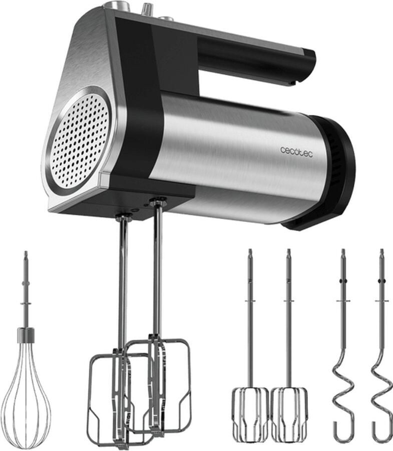 Cecotec Handrührgerät PowerTwist 500 Full Steel. 500 W 5 Geschwindigkeiten plus Turbofunktion 3 Zubehörteile: Schneebesen Rührhaken und Knethaken ergonomisches Design