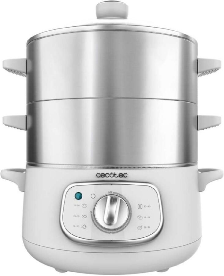 Cecotec Stoomkoker SteelPot 1300W 3 inox schalen automatische uitschakeling wit