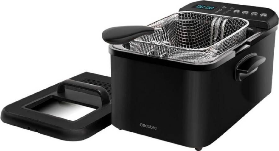 Cecotec Digitale frituurpan van 3 2 liter met elegant zwart gelakt roestvrijstalen design en 5 voorgeprogrammeerde programma`s