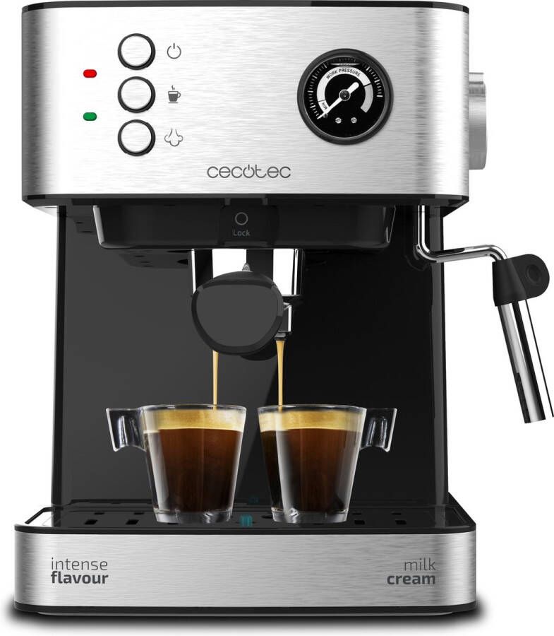 Cecotec Cumbia Power Espresso 20 Barista Aromax Kaffeemaschine. Leistung 2900 W 2 Heizsysteme 20-bar-Druckpumpe Manometer Doppelauslassfilterhalter und 2 Filter (Professionale)