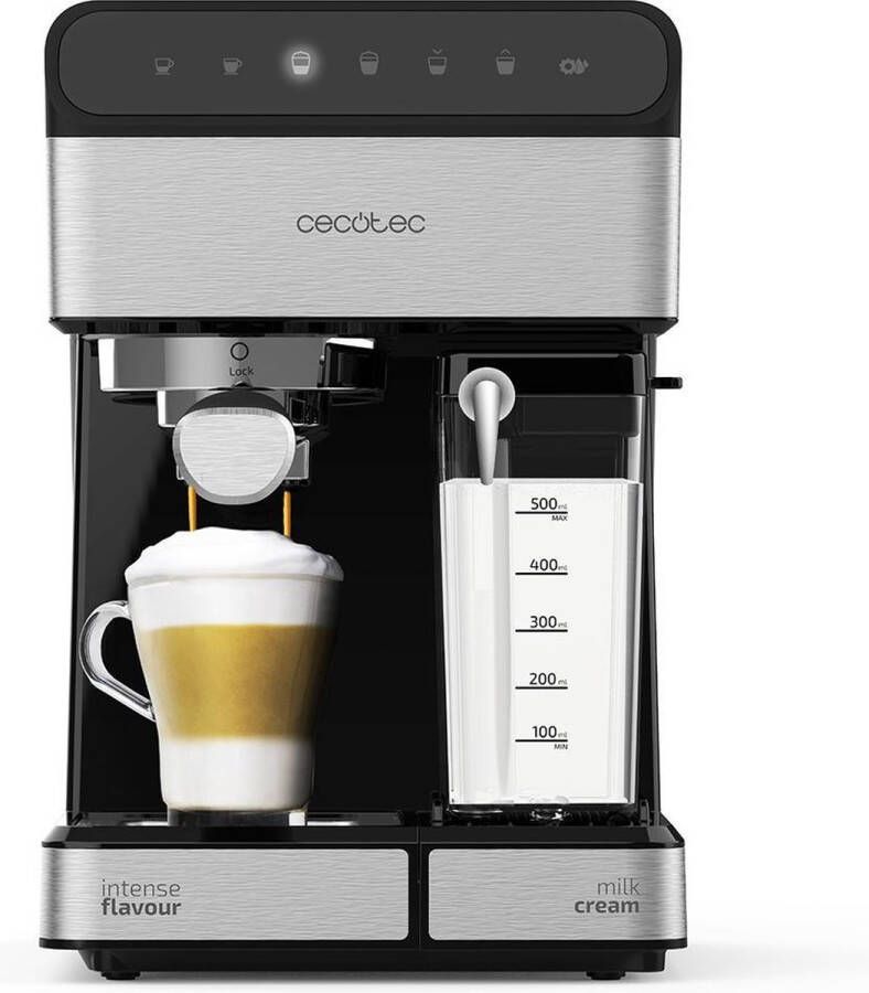 Cecotec Halbautomatische Espressomaschine Power Instant-ccino 20 Touch Serie Nera. 1350 W 20 Bar Druck 500 ml Milchtank Touch-Steuerung 1 4 Liter Wassertank Edelstahl-Finish