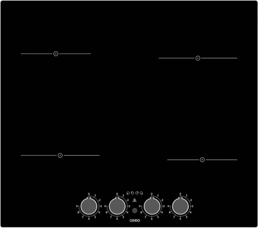 CENDO KR943F2DK Inductie Kookplaat Inbouw 60 cm -Draaiknoppen 2 Fasen