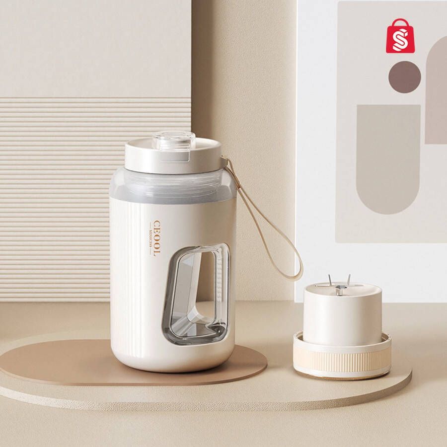 Ceool Jug 600ml Draagbare Blender – Blender To Go– Portable Blender Smoothie maker Protein Shaker Mini Blender Draadloze Blender Smoothie Maker Blender USB-C Beige