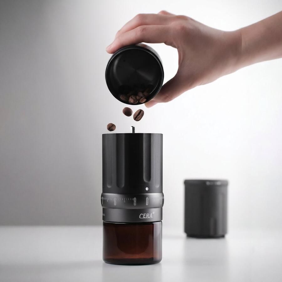 Cera+ Ceramite elektrische koffiemolen voor espresso draagbare koffiebonenmaler met 90 externe maalstanden 20 micron per klik 250W motor 20 gram binnen 60 seconden automatische stop USB-C oplaadbaar