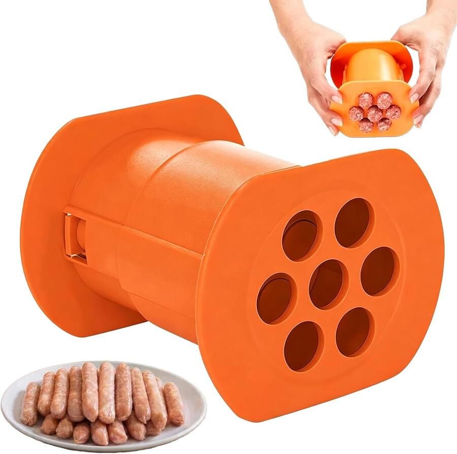 Cevapcici Pers Worstmaker Hotdog Worstjes Maken 7 Gaten Vorm Cevapcici Handmatige Worstmaker Hotdogmaker Barbecue worstmakers Zelfgemaakte Handmatige Worstmaker Gereedschapskit voor Thuiskeuken Cevapcici Press Oranje