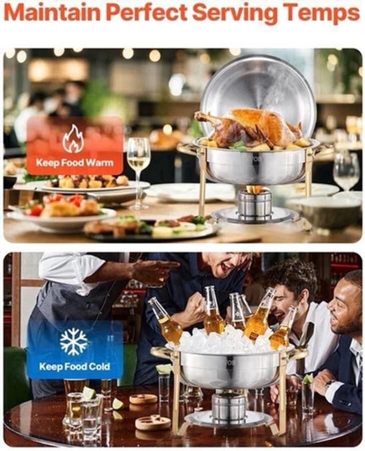 Chafing Dish Warmhoudplaat Buffetwarmer Set Rechaud RVS Volformaat Buffet Warmhoudpannen voor Feesten & Banketten Set van 4 Goud