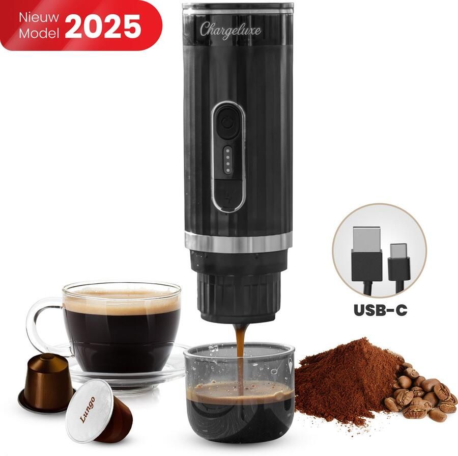 Chargelux e – Draagbare Elektrische Espressomachine – Draagbaar Koffiezetapparaat– Oplaadbaar koffiezetapparaat-Dolce Gusto Capsules & Gemalen koffie- Reis & Camping Koffiezetapparaat 12 volt-Oplaadbaar-Espressomachine-gadgets