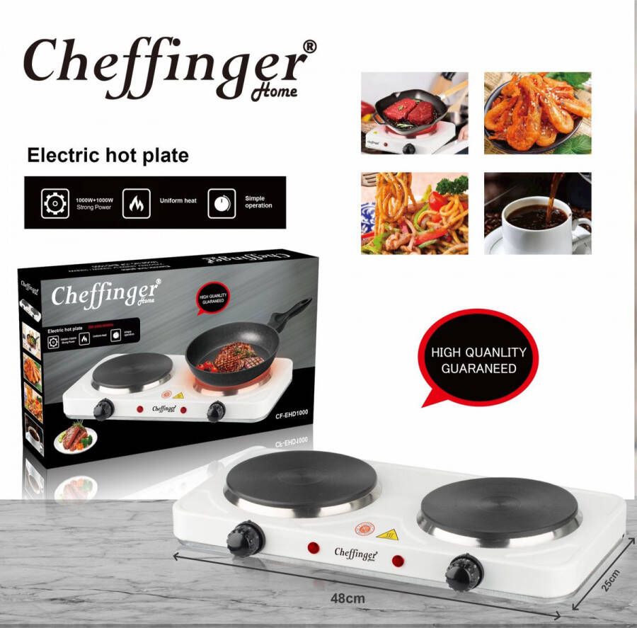 Cheffinger CF-EHD1000: 1000W Elektrische Kookplaat Dubbel