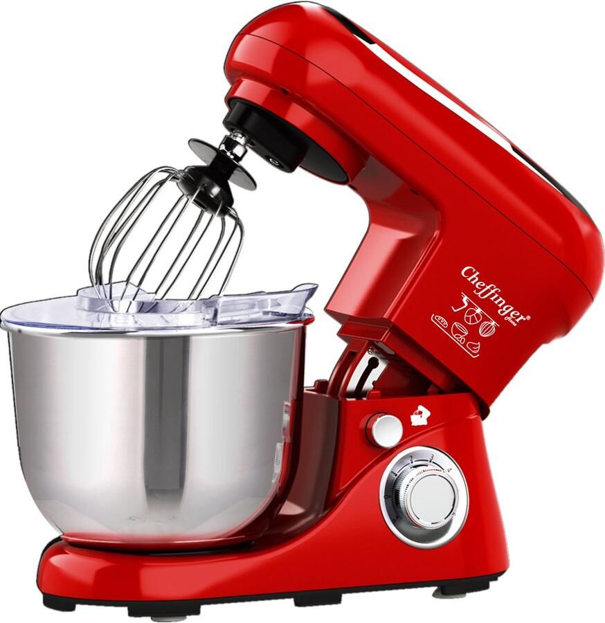 Cheffinger Keukenmixer Rood 6.5L Mengkom Keukenrobot 3 Accessoires Keukenmachine 1600W
