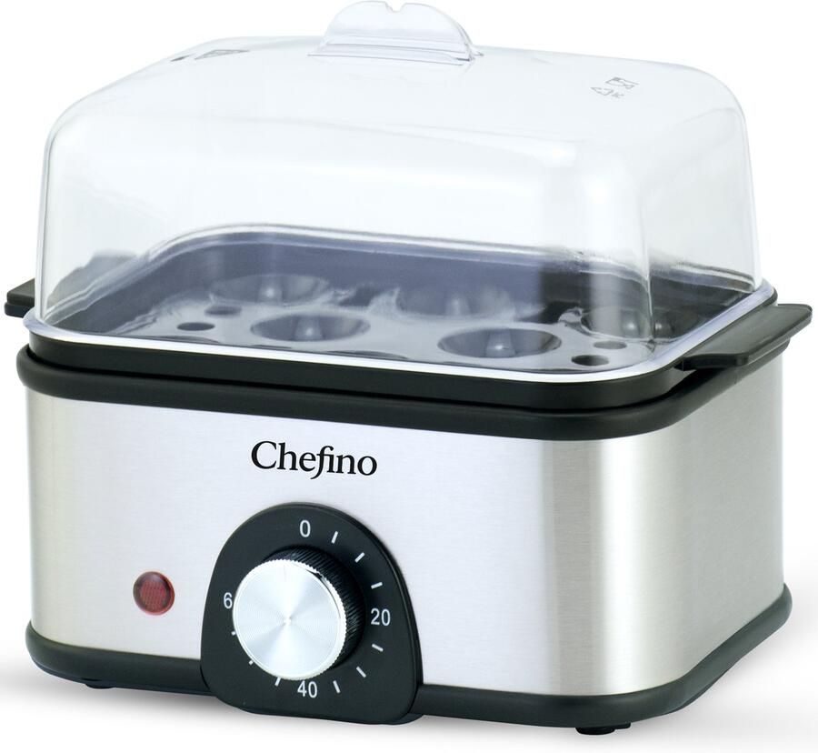 Chefino Eierkoker – Elektrisch – 8 Eieren – RVS – BPA-vrij – Timer & Automatische Uitschakeling – Inclusief Maatbeker met Eierprikker & Pochéerschaal – Anti-oververhitting – Zilver Zwart