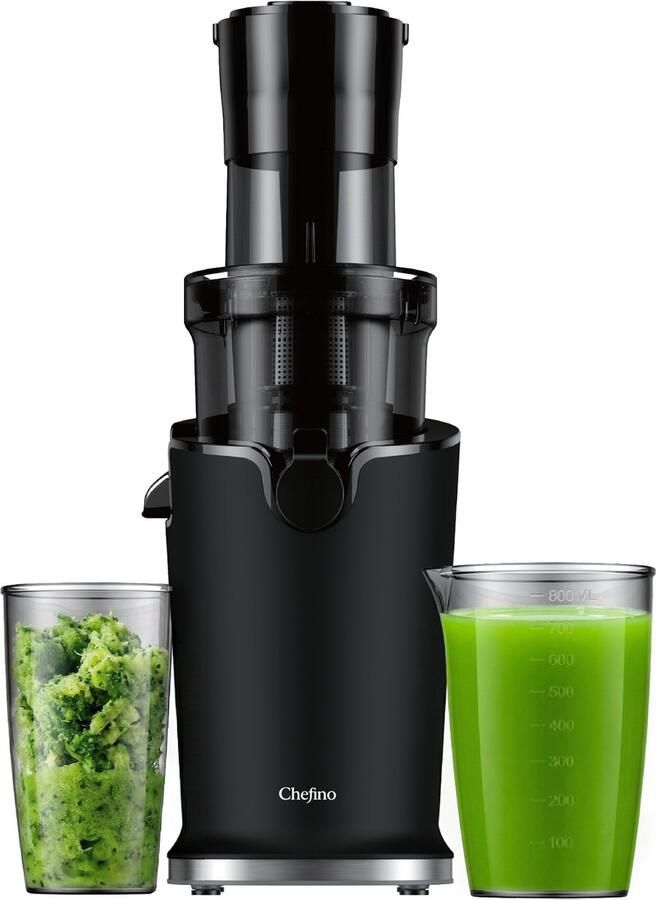 Chefino Slowjuicer – Koude Pers Sapcentrifuge – Extra Brede Vultrechter 9 cm – Stille High-Torque Motor – Dubbel Filtersysteem – Hoog Saprendement – Makkelijk te Reinigen