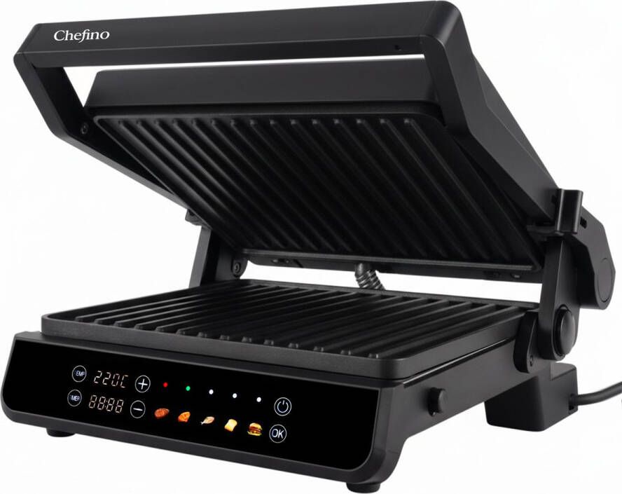 Chefino Forza Digitale Contactgrill XL 2000W PFAS-vrij uitneembare platen & 5 kookstanden Groot Formaat Tosti ijzer Panini maken Grill Apparaat 180 graden uitklapbaar Tosti Apparaat