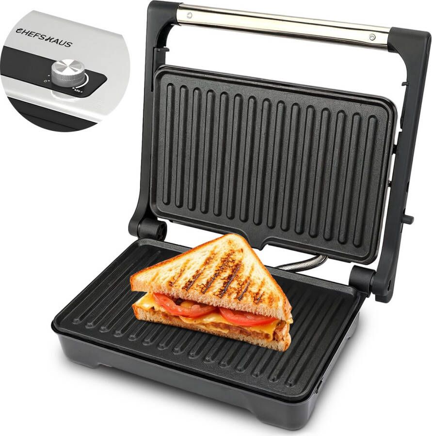 CHEFSHAUS Grillmate Grill Aparaat Tosti Apparaat Contactgrill Tosti IJzer met grillplaat Anti-Aanbaklaag PFAS vrij 180° Uitklapbaar Meerdere Standen Cool Touch Panini Grill Croque Monsieur Toestel