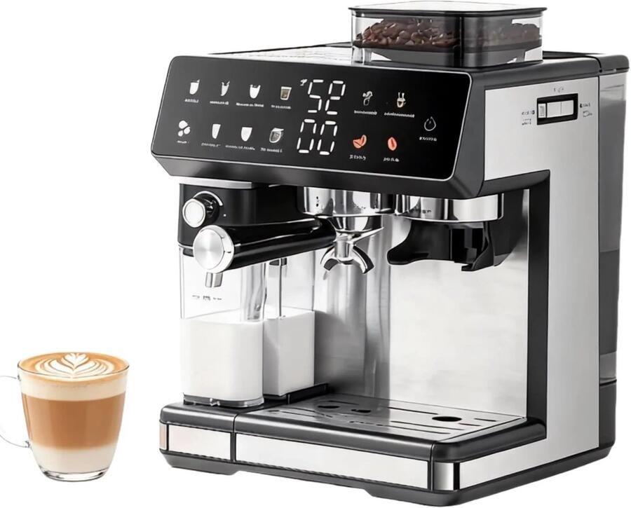 Chelsey-store Chelsey- store Koffiezetapparaat Koffiemachines Espressomachine Volautomaat Bonen- 20 maalstanden 1350 W Volautomatisch- Dubbele boiler Melkopschuimer 2 7 liter Watertank Touchscreen Bonen -en Poederkoffie Zwart