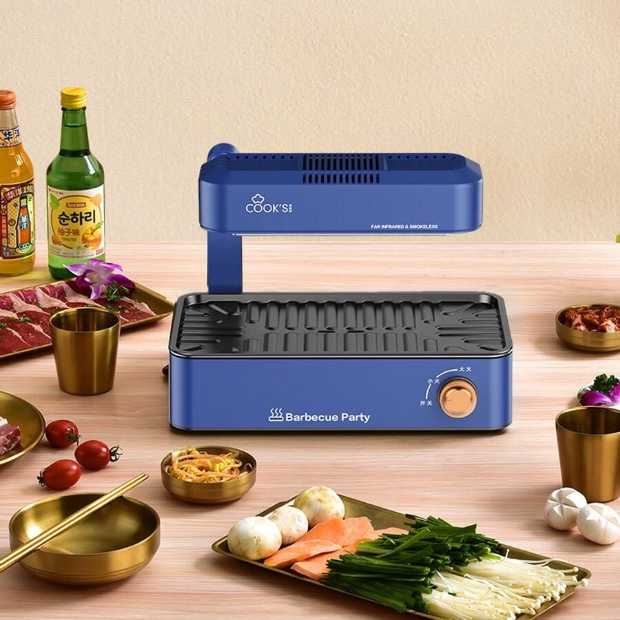 Chenglong Rookvrije elektrische oven voor binnen Uitneembare grillplaat Instelbare temperatuurregeling Maakt het bereiden van heerlijke maaltijden eenvoudig (blauw)