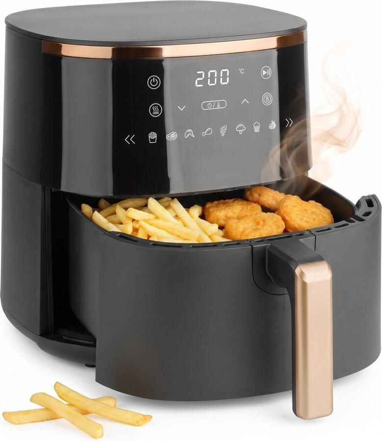 Cheqo Airfryer Hetelucht Friteuse Heteluchtfriteuse Friteuse zonder Olie Luchtfriteuse met Digitaal Display en Touchscreen 8 Automatische Programma's Timer Airfryer XL Zwart Goud Frituurpan Gezond Frituren voor het Hele Gezin