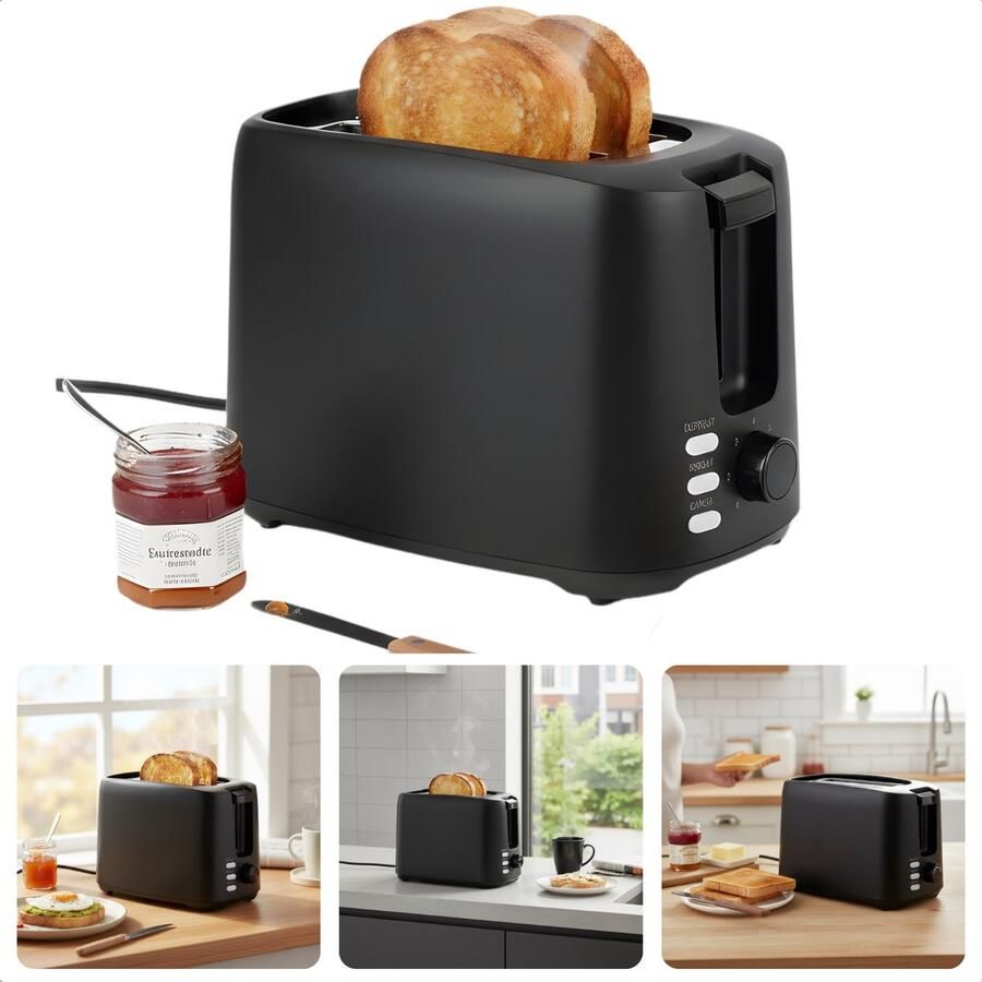 Cheqo Compacte Broodrooster – Toaster – Brood Rooster – 7 Niveaus – Stopknop – Opwarmfunctie – Ontdooistand – Indicatielampje – Automatische Uitwerp – Kruimellade – Anti-Slip Voetjes Broodtoaster Brood Toasten