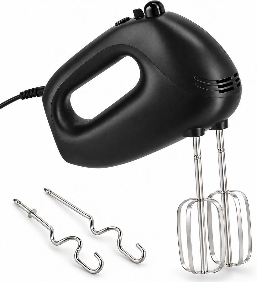 Cheqo Handmixer Elektrisch met Gardes en Kneedhaken Keukenmixer 300W 5 Snelheden met Turbofunctie Eierklopper Elektrische Garde Mixer voor Beslag Deeg en Slagroom Handmixer Zwart Bakbenodigdheden Keukenapparatuur