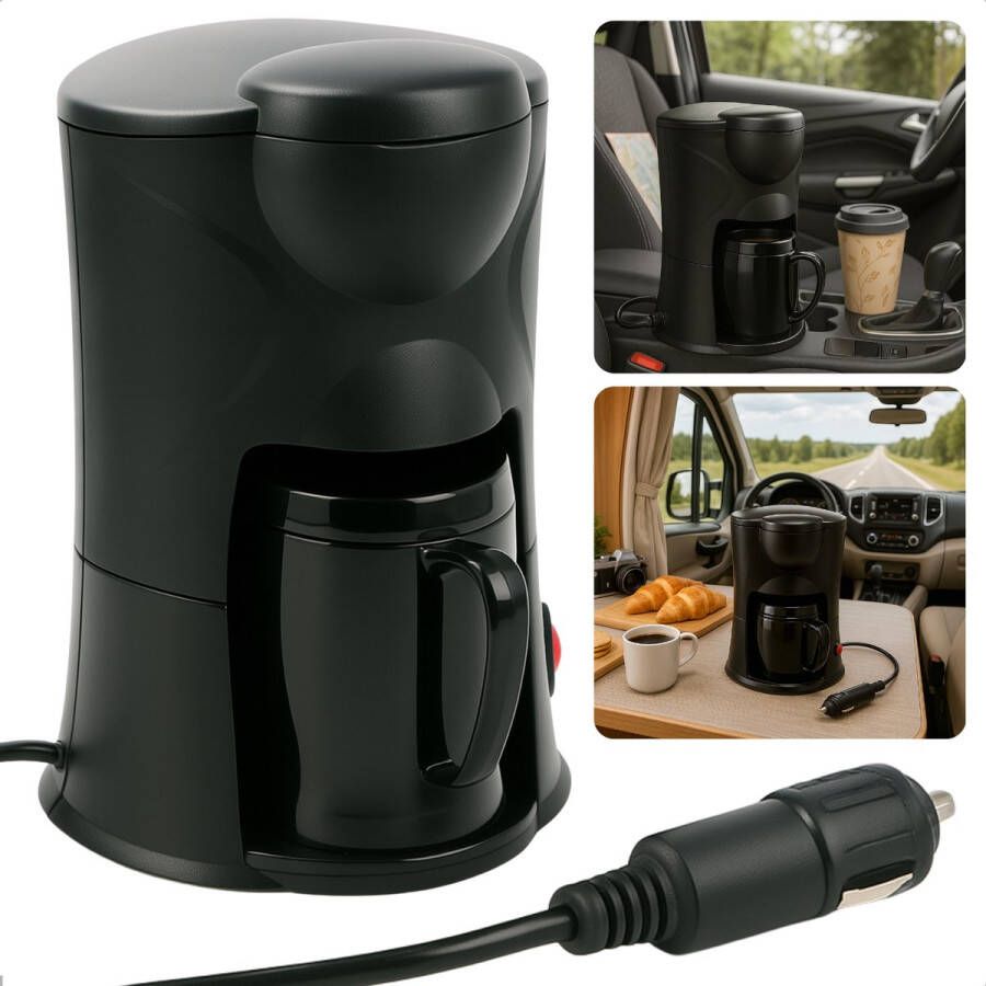 Cheqo Koffiezetapparaat voor Auto 12V Draagbare Koffiemachine met Autostekker – Reiskoffiezetapparaat voor Kamperen Caravan & Vakantie – Compacte Elektrische Koffiezetter – Koffie Onderweg – Espressomachine 12V