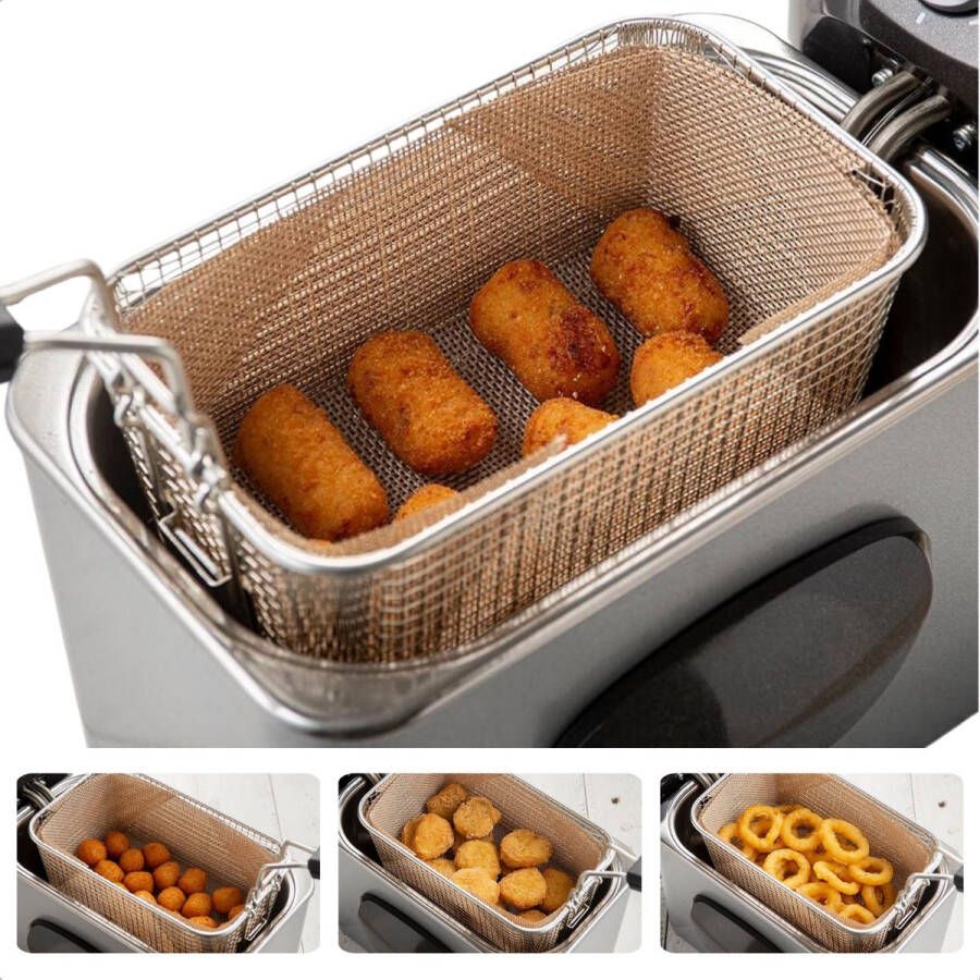 Cheqo Teflon Friteusefilter Herbruikbaar Frituur Filtermat Frituurpan Filter Friteusemand Filter Duurzaam Bakmandje Filter