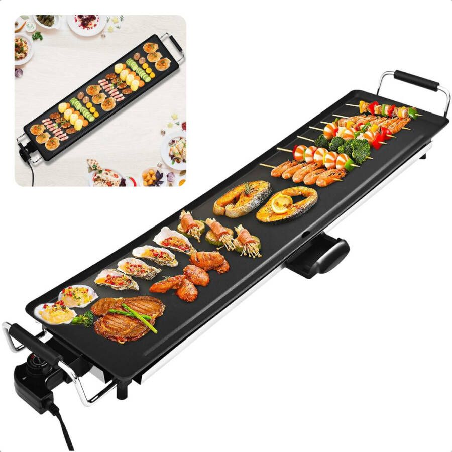 Teppanyaki Grillplaat XXL Gourmet Plaat 100x20 cm Tafelgrill Elektrische Bakplaat 2000W Anti-aanbaklaag Inclusief EBOOK