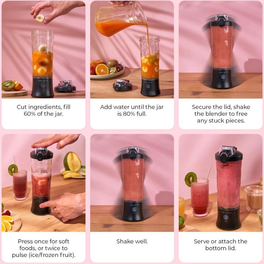 CHiATO blendPLAY Travel Draagbare blender 600ml Zwart