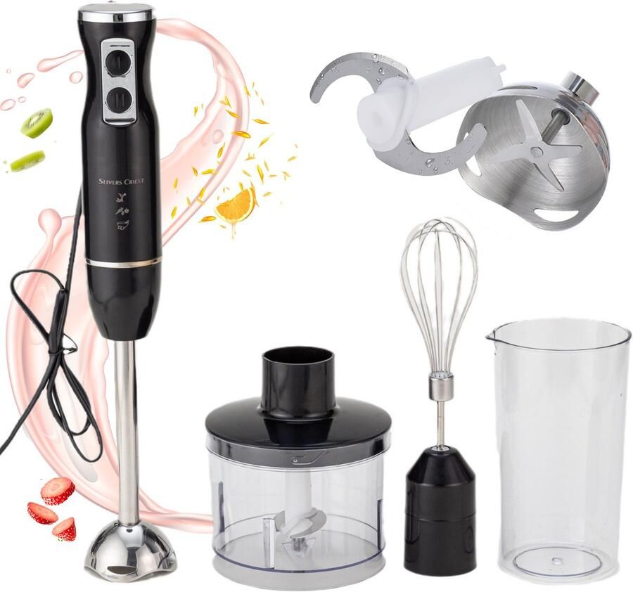CHIWIN Handmixer 500W Staafmixer Set 4-in-1 Staafmixer met Hakmolen Beker & Gardes 2 Snelheden Krachtige Motor voor Soep Smoothies Babyvoeding & Sauzen Zwart