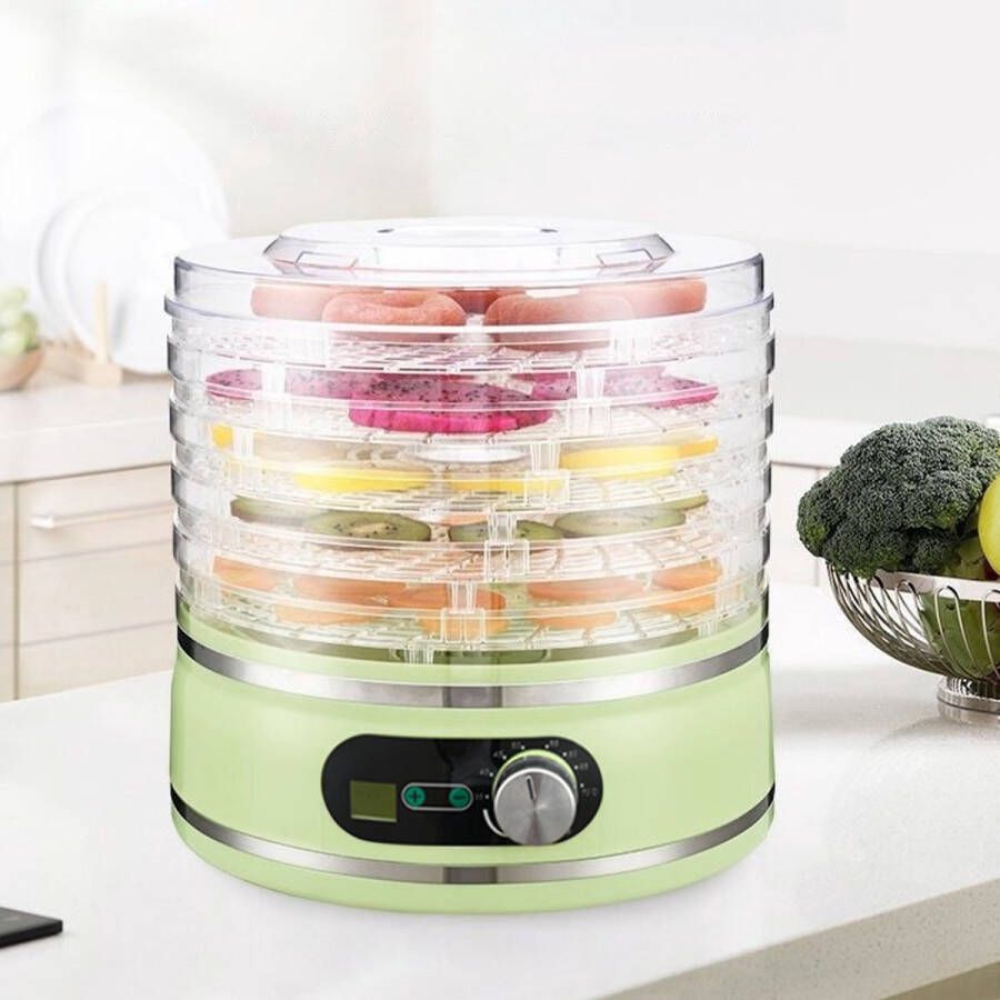 CHIWIN Droogoven Voedseldroger 5 Laags 350W Dehydrator Fruit en Kruiden Droogoven Temperatuur 35°C tot 70°C Droogautomaat 72-uurs Digitale Tijdschakelaar en Oververhittingsbeveiliging voor Fruit Groenten Paddestoelen of Vlees Groen