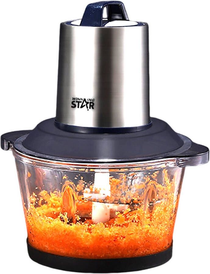 CHIWIN Elektrische Vleesmolen 2L Multifunctionele Zerkleinerer & Voedselverwerker 300W RVS 4 Messensysteem Voor Vlees Groenten Fruit & Noten Makkelijk Schoon te Maken