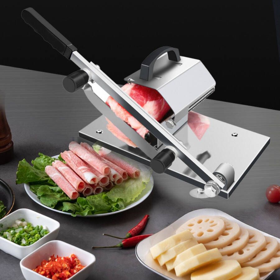 CHIWIN Vlees en Brood Snijmachine Handmatig RVS Draaiknop Instelbare Dikte 03 tot 15 cm Handmatige Keukensnijder Zilver Snijder voor Vlees Brood Kaas Groenten