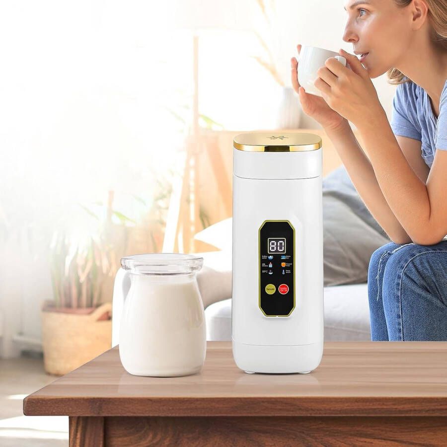 CHIWIN Reis Waterkoker Mini Elektrische Thermosbeker 450ML 400W RVS Draagbare Verwarmingsbeker met 6 Modi Touchscreen voor Koken Thee en Pap