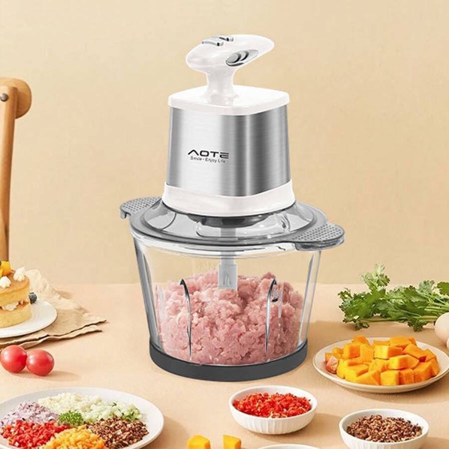 CHIWIN Vleesmolen Elektrische Zerkleinerer 3L – Multifunctionele Voedselsnijder voor Vlees Groente Fruit & Noten – 300W Keukenmachine met 4 RVS Messen – Gemakkelijk te Reinigen & Veilig in Gebruik Wit