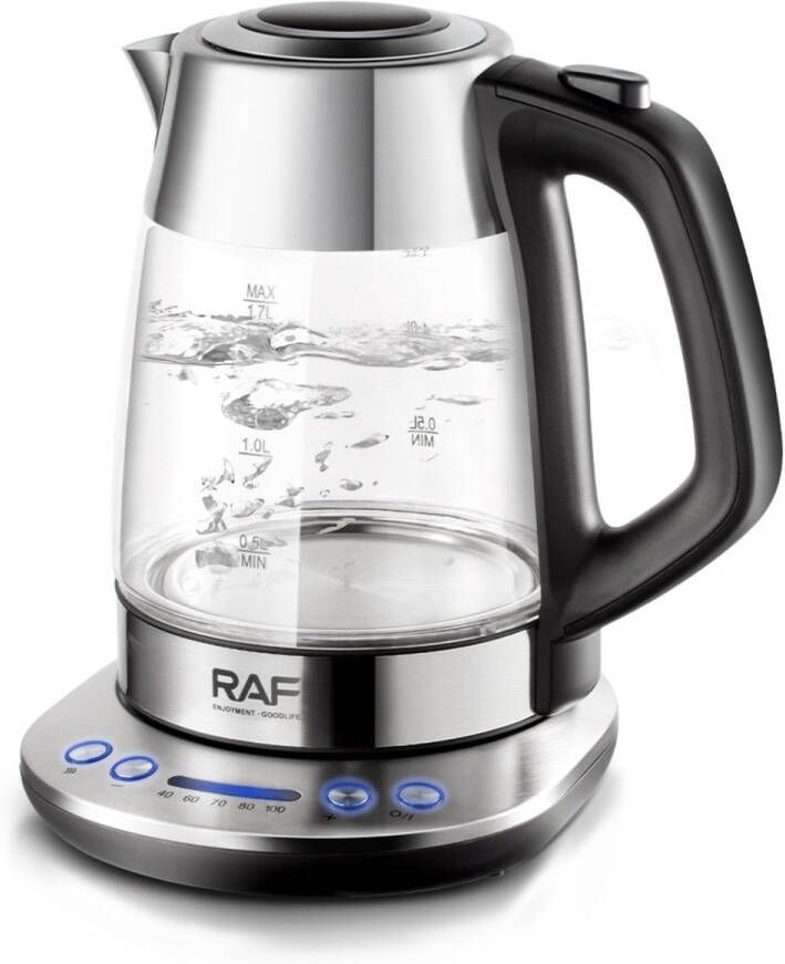 CHIWIN Waterkoker met Temperatuurregeling 1.7L Electrische Waterkoker Snelkook 1850-2200W Multifunctioneel Theepot met Theezeef LED Verlichting Waterniveaubewaking RVS+Borosilicaatglas Zwart