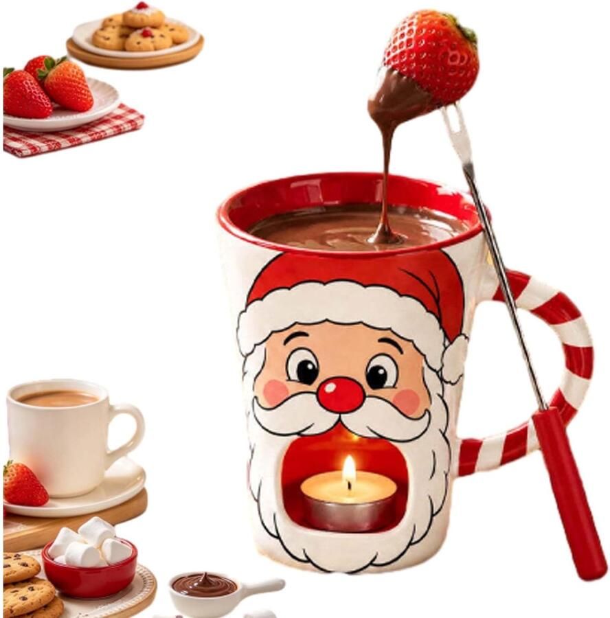 Chocolade Fondue Fonduebeker ø 11 5cm 160 ML Fondue Mok Dessert Dippen Porselein Persoonlijke Verwarmen met een waxinelichtje Een Kommetje Dat Geschikt Is Voor Het Verwarmen Van Boter Chocolade En Kaas Rood De Kerstman