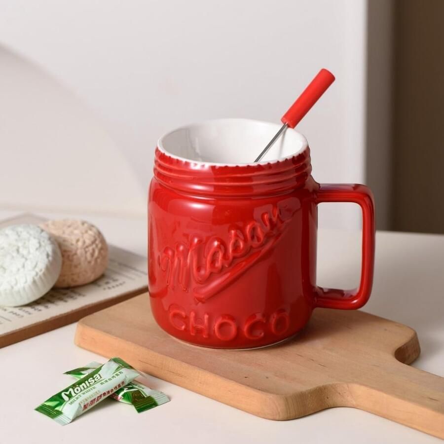 Chocolade Fondue Set Rood 14 x 12 5 x 9 5 cm Keramische Bekers met Vork en Theelichtje Voor Gezellige Avonden