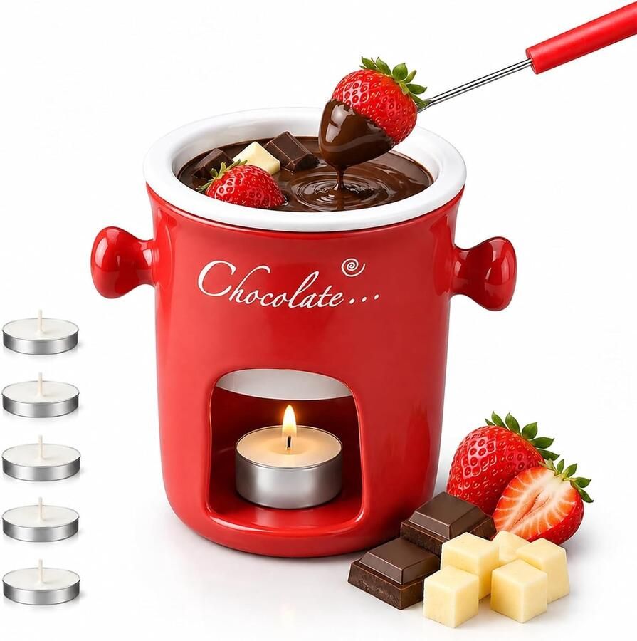 Chocoladefondue Mok Bruin 300 ml Keramische Fondue Set met Vork Voor Chocoladeliefhebbers