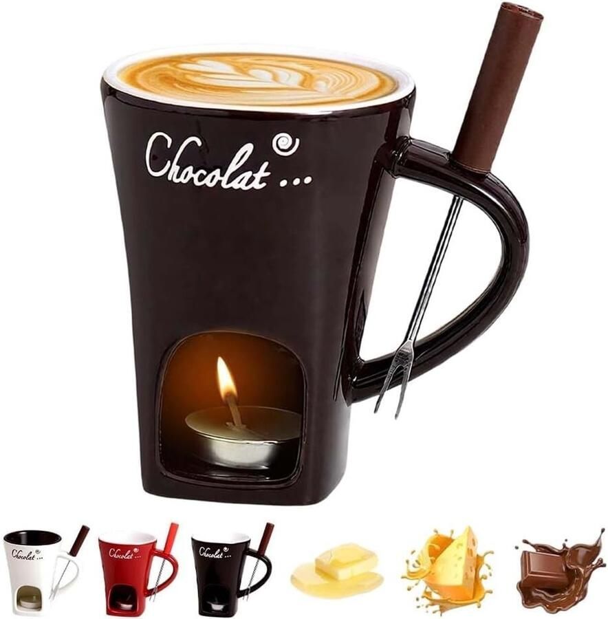 Chocoladefondue Mok Zwart Keramisch Multifunctionele Fondue Set voor Chocolade en Kaas