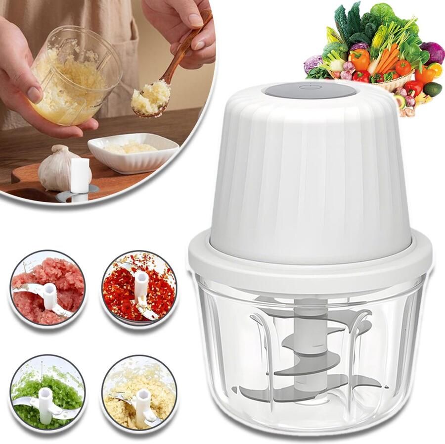 CHOOLY 400ml Elektrische Knoflook Hakmolen-6 Messen-Knoflookmolen- Mini-Groentehakmolen-USB Draagbare Groentehakmolen-Uienmolen Keukenmachine Voor Gember Chili Fruitvlees