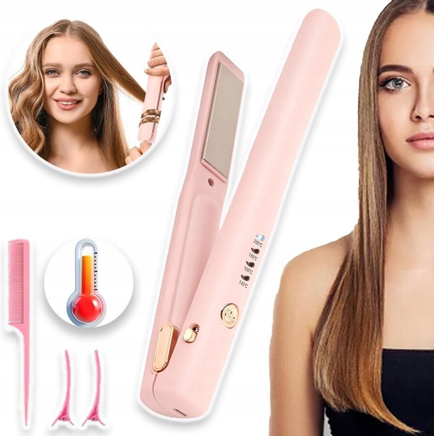 CHOOLY Draadloze Stijltang Met 4 Temperatuurinstellingen 30 Seconden Snel Opwarmen 2600 mAh Batterij Mini Draagbaar USB Oplaadbaar Voor Alle Haartypes Roze