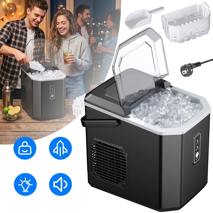 CHOOLY Draagbare Ijsmachine Voor Op Het Aanrecht 12 Kg Dagelijkse ie 2 Ijsformaten 1 2 Liter Watertank LED-Bediening Snel Ijs in 6-13 Minuten Ideaal Voor in De Keuken Op De Camping En Voor Feestjes