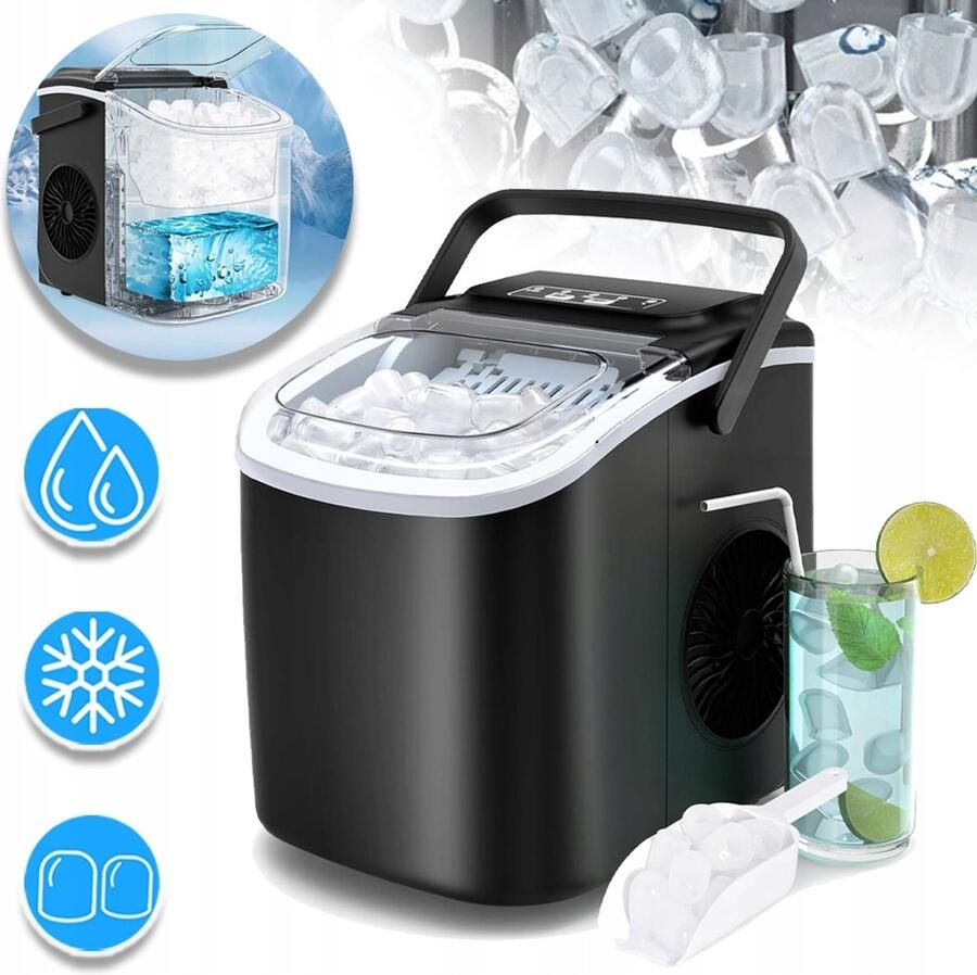 CHOOLY Kleine Ijsblokjesmachine Zelfreinigende Ijsmaker 2 Ijsblokjesformaten 9 Ijsblokjes Klaar In 6 Minuten Geluidsarm Transparant Deksel Gebruiksvriendelijk Bedieningspaneel Automatische Uitschakelsensor Geschikt Voor Kantoor Bar En Feestjes