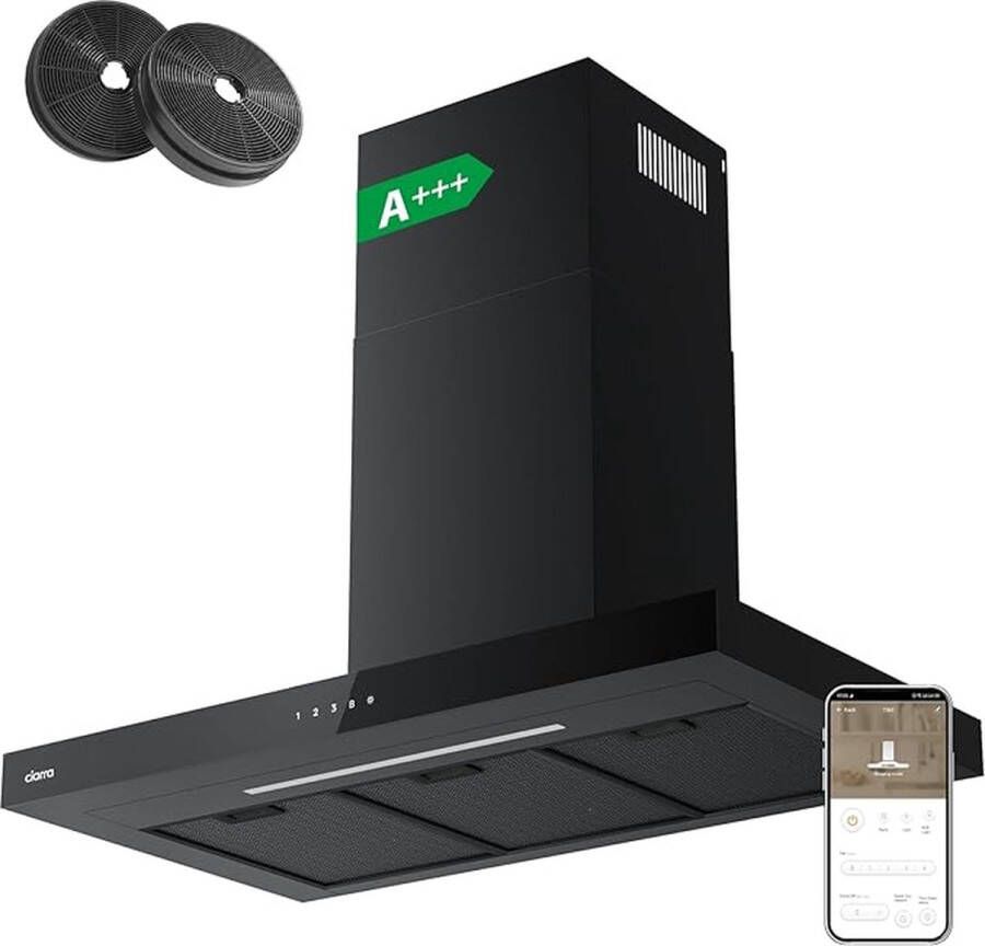 Ciarra CBCB9102 90cm Afzuigkap Zwart met WiFi inclusief set koolstoffilters – 650m3 – DC motor energieklasse A+++