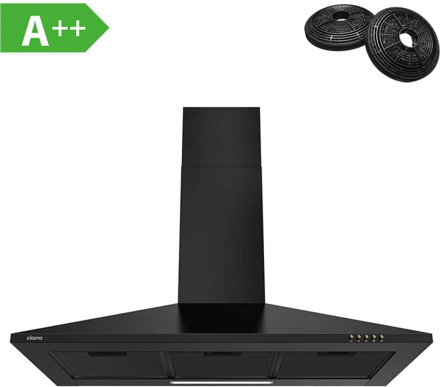 Ciarra CBCB9201-B 90cm Afzuigkap Zwart inclusief set koolstoffilters – 370m3 energieklasse A++ DC motor