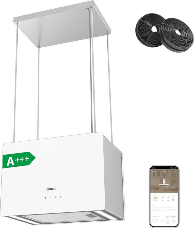 Ciarra CBCS4850 48cm Smart Kookeiland Eilandafzuigkap Smart APP en WIFI bediening – Air Purifying inclusief koolstoffilters – 700m3 – DC motor A+++