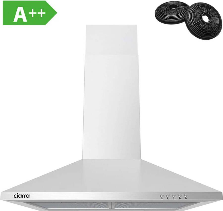 Ciarra CBCS6201 Afzuigkap Wandschouw 60cm RVS inclusief set koolstoffilters 370m3 energieklasse A++ DC motor