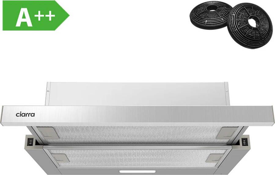 Ciarra CBCS6906D Vlakscherm Afzuigkap 60cm RVS – Inclusief set koolstoffilters 370m3 – Energieklasse A++