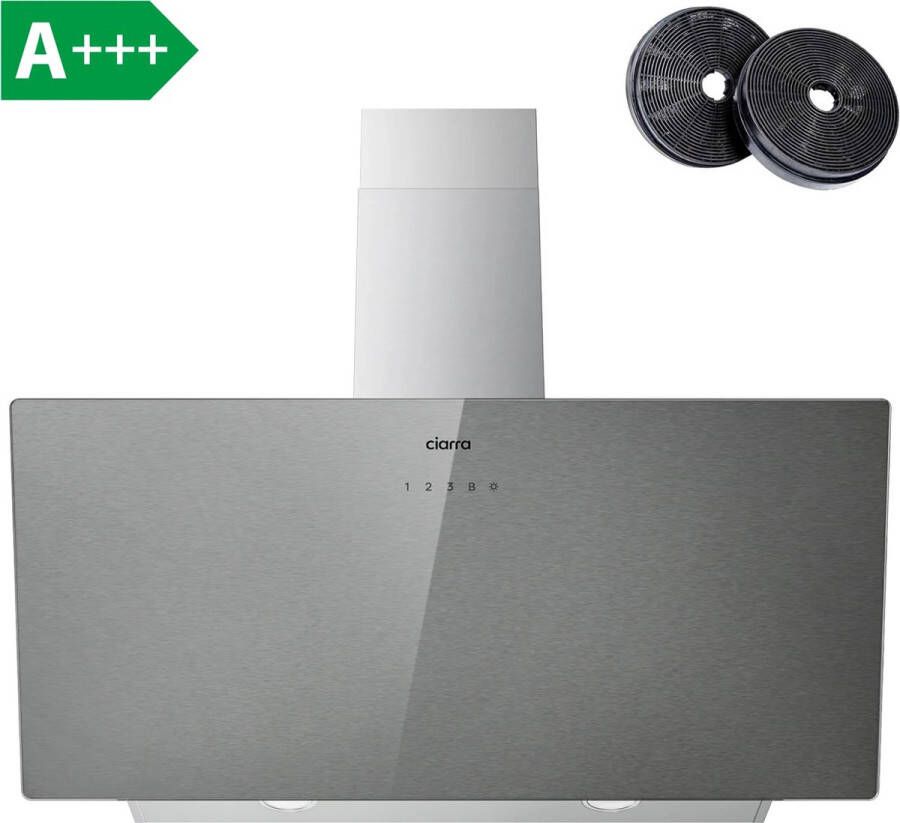 Ciarra CBCS9736H-S 90cm Schuine Afzuigkap Grijs – Geborsteld Zilver met WiFi inclusief set koolstoffilters – 650m3 energieklasse A+++