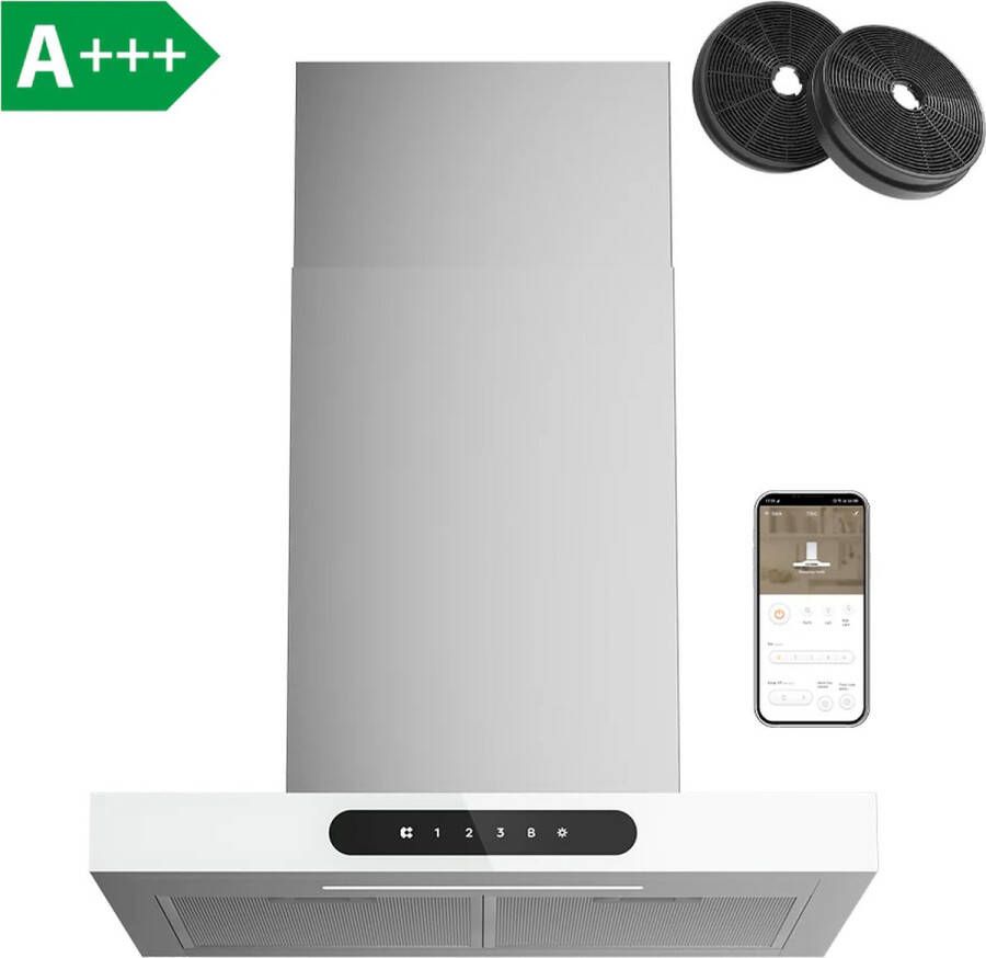 Ciarra CBCW6102-OW 60cm Afzuigkap Wit RVS inclusief set koolstoffilters – 650m3 – DC motor energieklasse A+++ WiFi