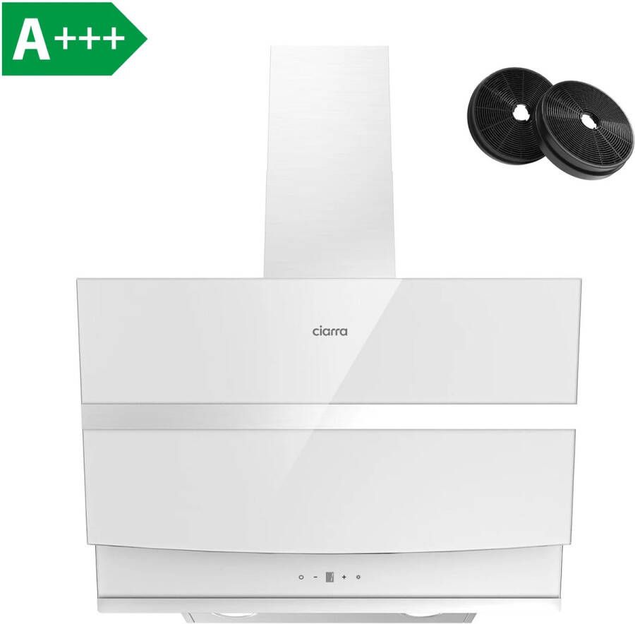 Ciarra CBCW6736N-OW 60cm Schuine Afzuigkap Wit RVS inclusief set koolstoffilters – 650m3 – DC motor energieklasse A+++