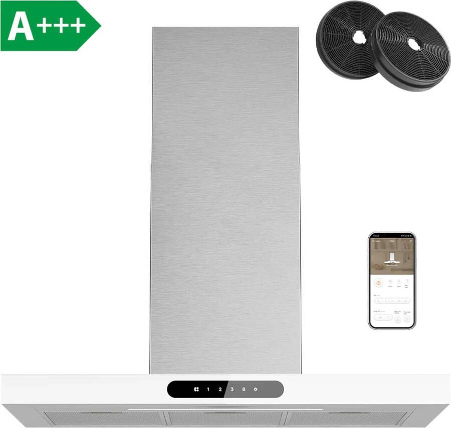 Ciarra CBCW9102-OW 90cm Afzuigkap Wit RVS inclusief set koolstoffilters – 650m3 – DC motor energieklasse A+++ WiFi